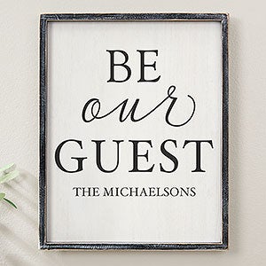Be Our Guest Personalized Blackwashed Barnwood Frame Wall Art- 14 x 18 - 19274B-14x18