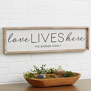 Love Lives Here Personalized Whitewashed Barnwood Frame Wall Art - 30 x 8 - 19286-30x8
