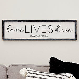 Love Lives Here Personalized Blackwashed Wood Wall Art - 30x8 - 19286B-30x8
