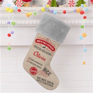 Special Delivery Personalized Grey Faux Fur Christmas Stocking - 19347-GF
