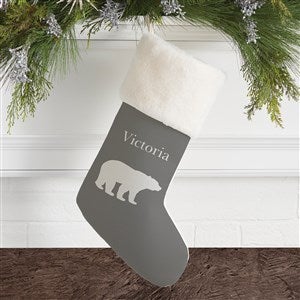 Winter Silhouette Personalized Ivory Faux Fur Christmas Stockings - 19349-IF