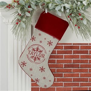 Stamped Snowflake Personalized Burgundy Christmas Stocking - 19357