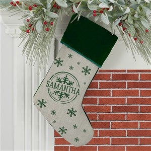 Stamped Snowflake Personalized Green Christmas Stocking - 19357-G