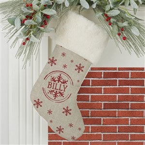 Stamped Snowflake Personalized Ivory Faux Fur Christmas Stocking - 19357-IF