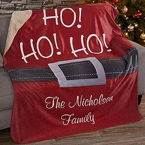 HO! HO! HO! Santa Belt Personalized 50x60 Sherpa Blanket - 19360-S