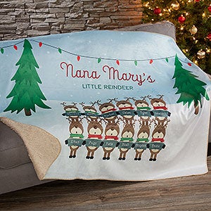 Reindeer Family Character Personalized 50x60 Sherpa Blanket - 19361-S