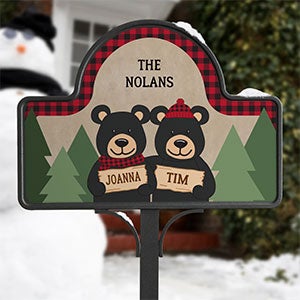 Holiday Bear Family Personalized Magnetic Garden Sign - 19523-M