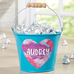 Watercolor Name Personalized Mini Treat Bucket- Turquoise - 19579-T