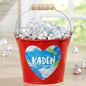 Watercolor Name Personalized Red Mini Metal Treat Bucket - 19579-R