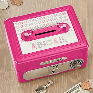 Stencil Name Personalized Cash Box - Hot Pink - 19584-P
