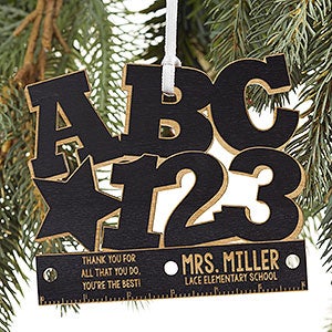 ABC  123 Personalized Teacher Black Wood Ornament - 19590-BLK