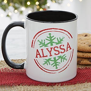 Stamped Snowflake Personalized Coffee Mug- 11 oz.- Black - 19643-B