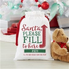 Santa, Fill To Here! Personalized Canvas Drawstring Santa Sack - Small - 19645-S