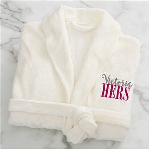 His or Hers Embroidered Luxury Fleece Robe- Ivory - 19758-I