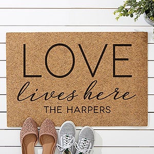 Love Lives Here Personalized 18x27 Synthetic Coir Doormat - 19823