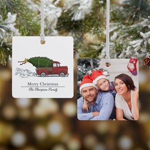 Classic Christmas Vintage Truck Square Photo Ornament- 2.75 Metal - 2 Sided - 19826-2M