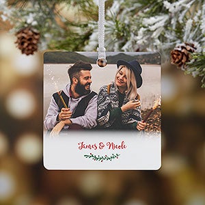 Holly Branch Personalized Family Photo Ornament - 2.75 Metal - 1 Sided - 19827-1M