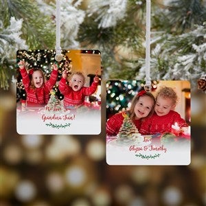 Holly Branch Personalized Grandparents Square Photo Ornament- 2.75 Metal - 2 S - 19830-2M