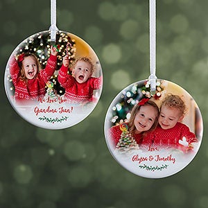Holly Branch Personalized Grandparents Photo Ornament- 2.85 Glossy - 2 Sided - 19830-2