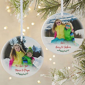 Holly Branch Personalized Grandparents Photo Ornament- 3.75 Matte - 2 Sided - 19830-2L
