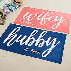 Wifey  Hubby Personalized 35x72 Beach Towel - 20135-L