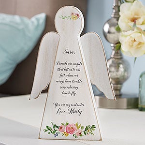 Write Your Own Floral Friendship Personalized Wood Angel - 20167