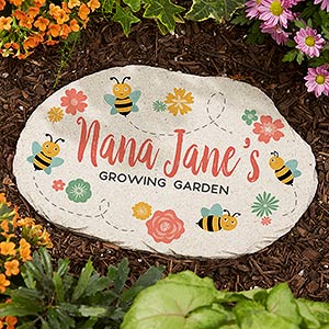 Grandmas Bee Happy Garden Personalized Round Garden Stone - 7.5  x 12 - 20169-L