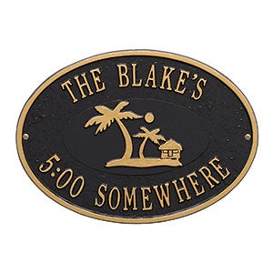 Palm Tree Personalized Aluminum Deck Plaque - Black  Gold - 20247D-P