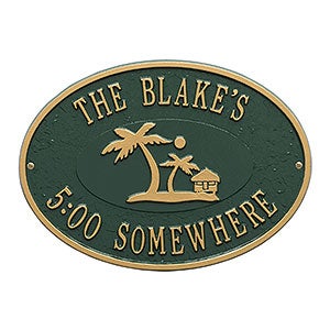 Palm Tree Personalized Aluminum Deck Plaque - Green  Gold - 20247D-GG