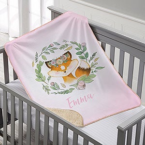 Woodland Floral Fox Personalized Sherpa Baby Blanket - 20254-SF