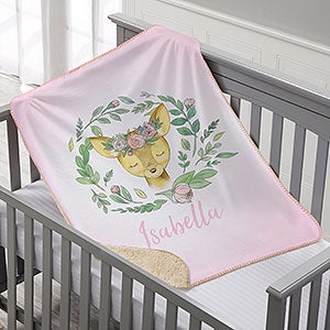 Woodland Floral Deer Personalized Sherpa Baby Blanket - 20254-SD