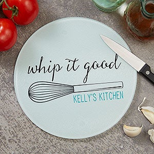 Kitchen Puns Personalized Round Glass Cutting Board - 8 - 20466-8
