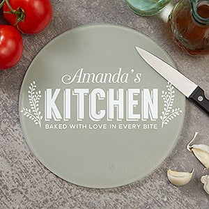 Personalized 8quot; Round Glass Cutting Board - Her Kitchen - 20468-8