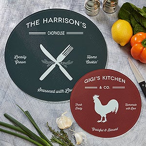 Personalized Round Glass Cutting Boards - Farmhouse Kitchen