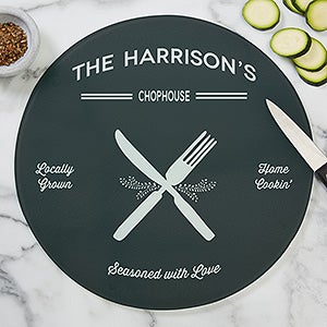 Farmhouse Kitchen Personalized 12quot; Round Glass Cutting Board - 20469-12