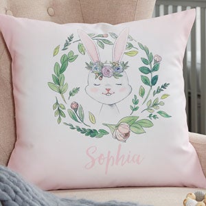 Woodland Floral Bunny Personalized 18 Throw Pillow - 20567-LB