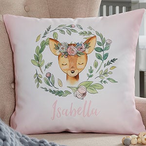 Woodland Floral Deer Personalized 18 Throw Pillow - 20567-LD