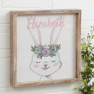 Woodland Floral Bunny 12x12 Personalized Rustic Wall Art - 20687-B-12x12