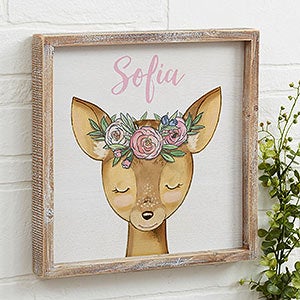 Woodland Floral Deer Personalized Barnwood Frame Wall Art- 12 x 12 - 20687-D-12x12