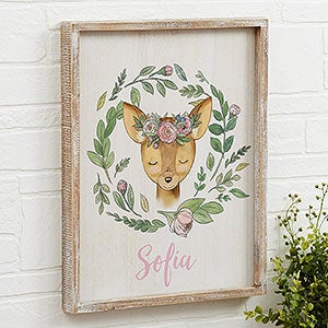Woodland Floral Deer Personalized Barnwood Frame Wall Art- 14 x 18 - 20687-D-14x18
