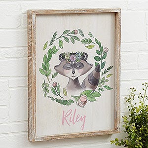 Woodland Floral Raccoon 14x18 Personalized Rustic Wall Art - 20687-R-14x18