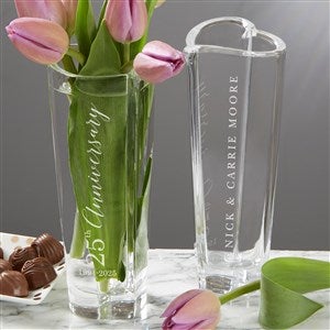 Orrefors Engraved Crystal Heart Anniversary Bud Vase - 20763