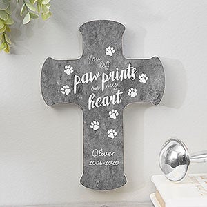 Paw Prints On My Heart Personalized Wall Cross- 5x7 - 20956