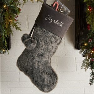 Embroidered Grey Faux Fur Christmas Stocking - 20986-G