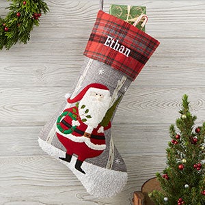 Santa Personalized Plaid Christmas Stocking - 20996