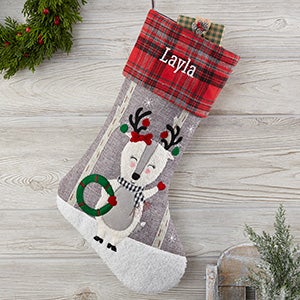 Deer Personalized Plaid Christmas Stocking - 20996-D