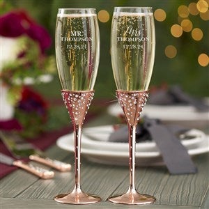 Radiant Rose Gold Etched Wedding Champagne Flute Set - 21110