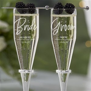 Radiant Rose Gold Etched Wedding Champagne Flutes