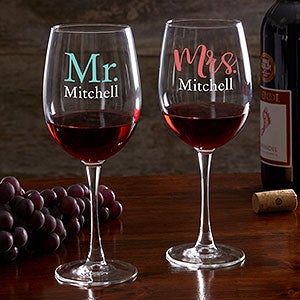 Wedding  Engagement Personalized Red Wine Glass - 21160-R