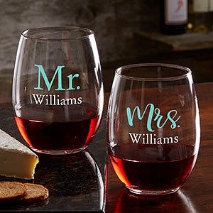 Wedding  Engagement Personalized Stemless Wine Glass - 21160-S